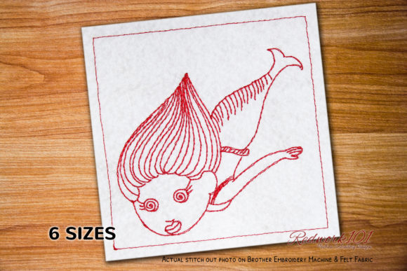 Charming Cute Funny Mermaid Redwork Design