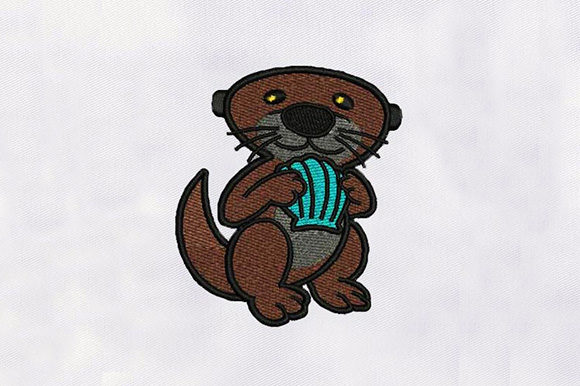 Charming Otter with Seashell Embroidery Design