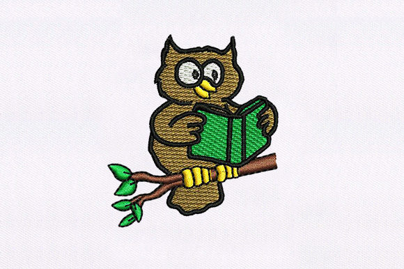 Cute and Smart Owl Reading Book Embroidery