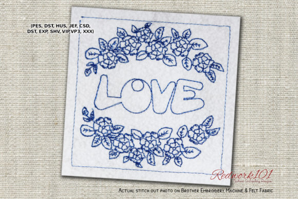 Love with Flower Redwork: A Charming Valentine's Design
